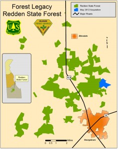 Illustration of the location of the new property added to Redden State Forest.                       