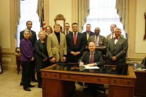 Joining Governor Markell at the signing of Executive Order 44 are members of the Governor’s Supplier Diversity Council; two Cabinet Secretaries, Housing and Management and Budget, with their staff; supplier diversity liaisons from various state agencies; and iNovo Applications Inc., which is a start-up business that is eligible for both new programs created under the order.  