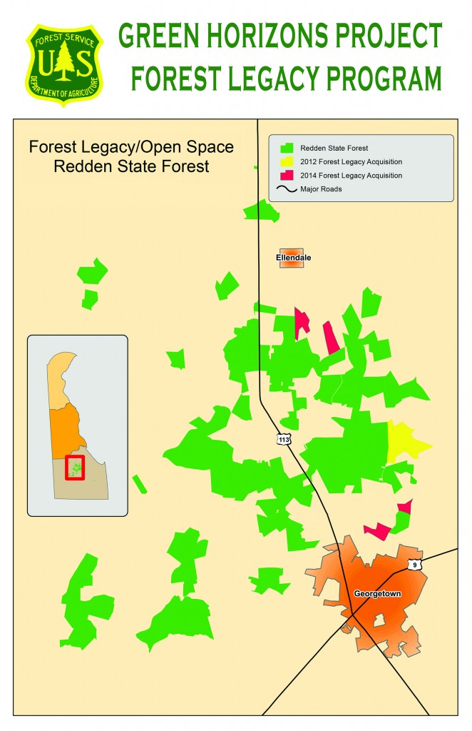 Map shows location of four parcels added to Redden State Forest near Georgetown at a cost of $1.35 million.