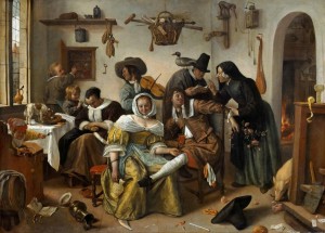 “The World Upside-down,” oil painting by Jan Steen, 1663. Dutch customs depicted in this and other works of art will be discussed at the Zwaanendael Museum on Nov. 14, 2015.
