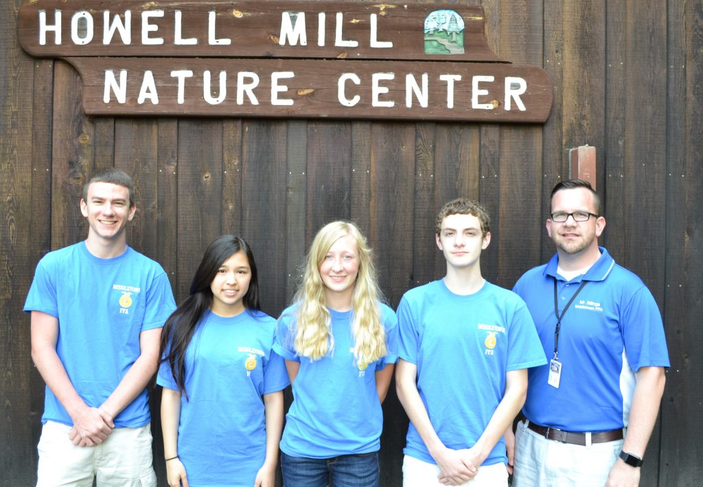 The winning Middletown FFA Chapter forestry team: (from left) junior Noah Ancillai, junior Jade Nigro, sophomore Jessica Price, and junior Cade Bosco, along with Jeffrey Billings, FFA Advisor. Middletown will compete at the 89th National FFA Convention & Expo from Oct. 19 to 22, 2016 in Indianapolis, IN. 