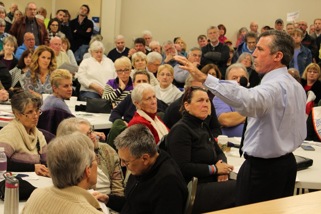 Governor Carney discusses budget challenges at a Community Conversation in Lewes.