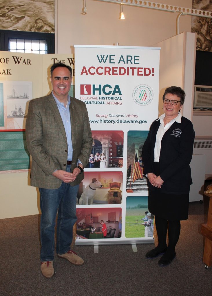 State Sen. Ernesto Lopez visits the Zwaanendael Museum in celebration of the Division of Historical and Cultural Affairs’ accreditation by the American Alliance of Museums. With Lopez is Zwaanendael Museum site supervisor Bridget Warner.