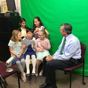 Adithi, Emma, Julia, Rachel, and Madison, third grade students at North Star Elementary, share their ideas on how to help the environment with Governor Carney.