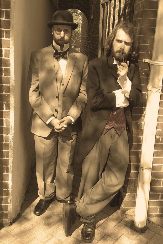 Historical interpreters Gavin Malone (left), as Dr. Watson, and Chris Hall, as Sherlock Holmes, will appear in the play “The Empty Glass: Sherlock Holmes Comes to Dover” at The Old State House on Aug. 18, 2018.