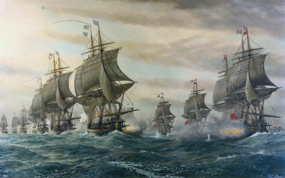 Painting depicting the Battle of the Chesapeake from the Hampton Roads Naval Museum, Norfolk, Va.