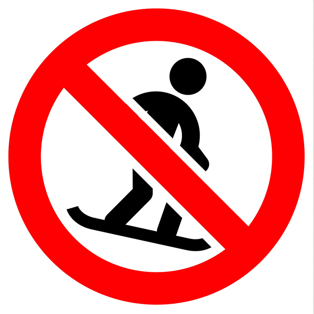 Picture of person snowboarding with banned symbol
