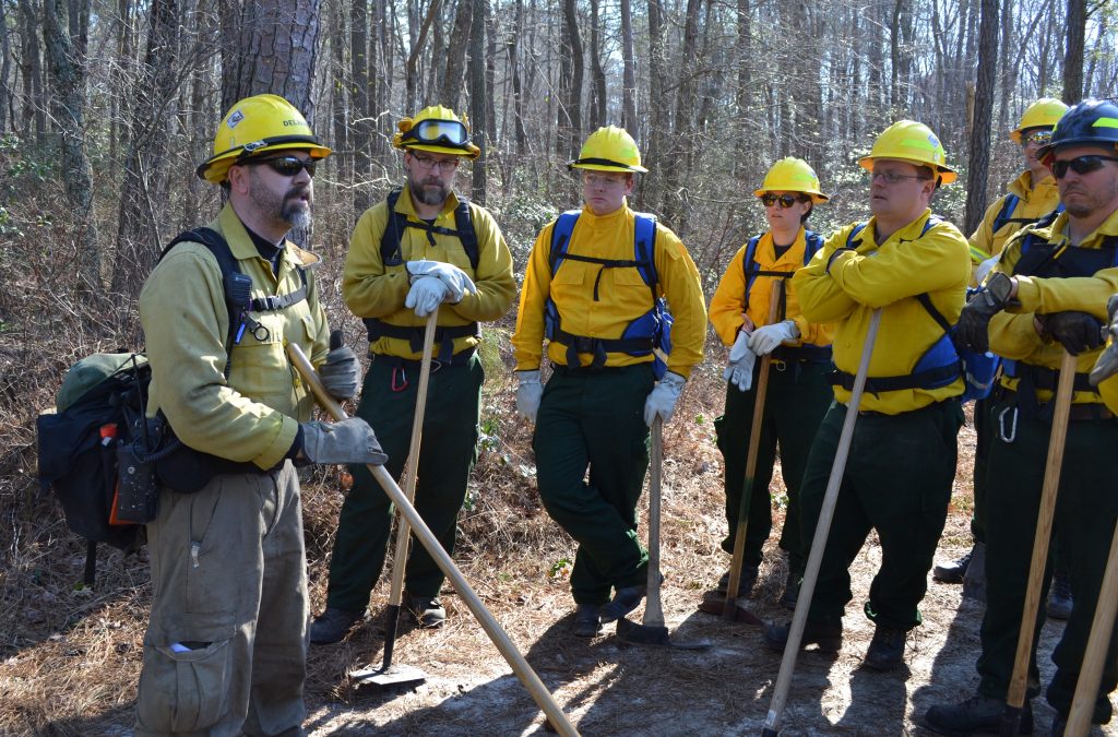 Delaware "Fire camp" crew meeting