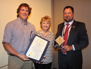Accepting the New Castle County Agricultural award for the Colonial School District’s Penn Farm were Penn Farm Manager Toby Hagerott, Nutritional Services Manager Paula Angelucci, and Principal Brian Erskine. 