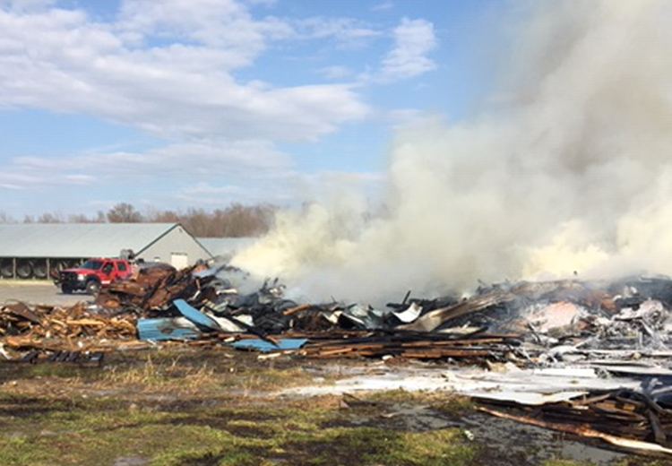 DNREC's Environmental Crimes Unit Natural Resources Police officers investigated this fire on Sandtown Road on April 4. DNREC ECU photo.