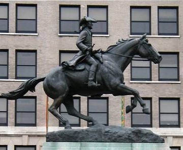 Photo of the statue of Caesar Rodney by James E. Kelley in Wilmington’s Rodney Square