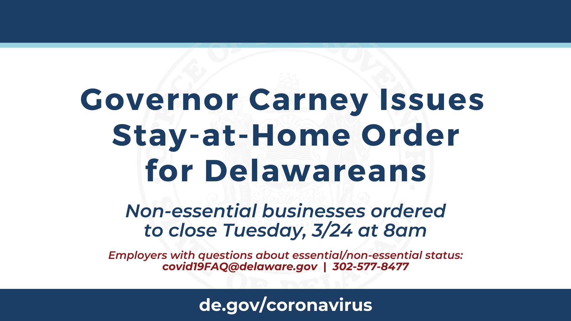 Governor Carney Issues Stay At Home Order For Delawareans State Of Delaware News