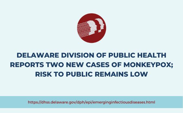DELAWARE DIVISION OF PUBLIC HEALTH REPORTS TWO new CASES OF MONKEYPOX; RISK TO PUBLIC REMAINS LOW
