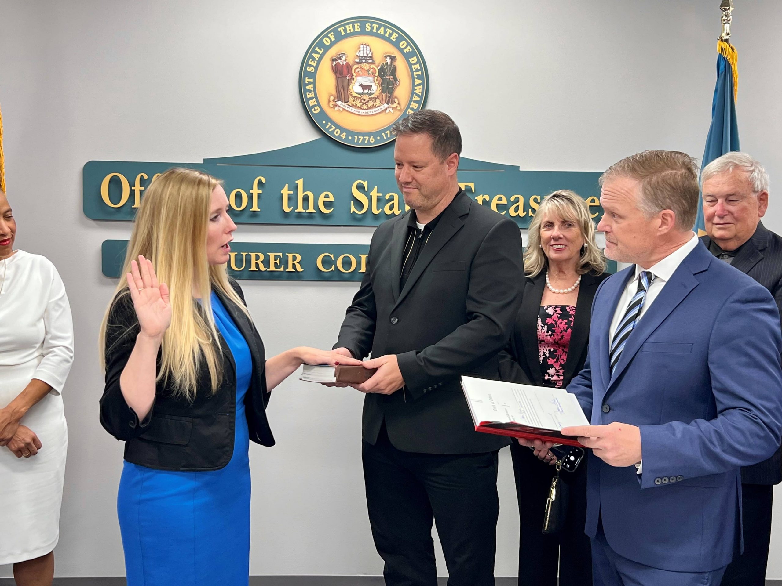 State Treasurer Colleen Davis Takes the Oath of Office from Deputy Attorney General Jason Staib
