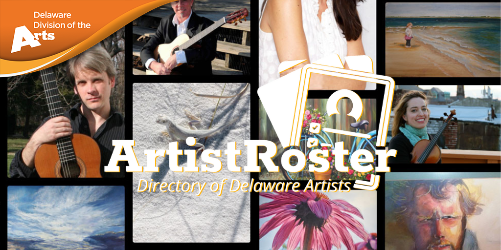 Delaware Artist Roster logo overlaid over a mock up of the website.