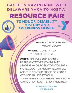 GACEC Resource Fair Flyer - October 24, 2023 from 10:00am to 4:00pm at the Dover YMCA