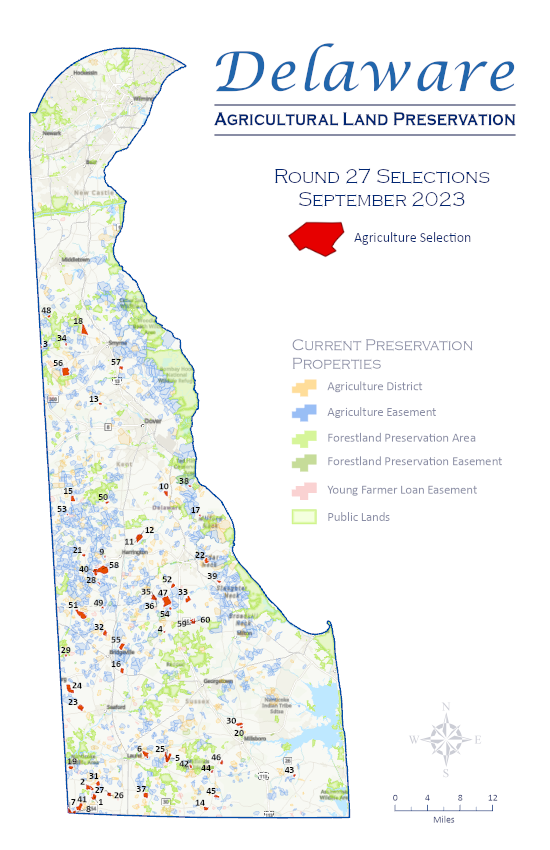 Delaware Map of current preservation properties and the current Round 27 Selections for September 2023
