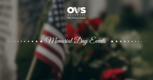 A graphic with the American Flag in the background. Text says Memorial Day Events. Included is the Office of Veterans Services' logo.