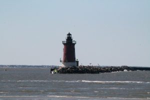 A lighthouse situated offshore in Delaware.