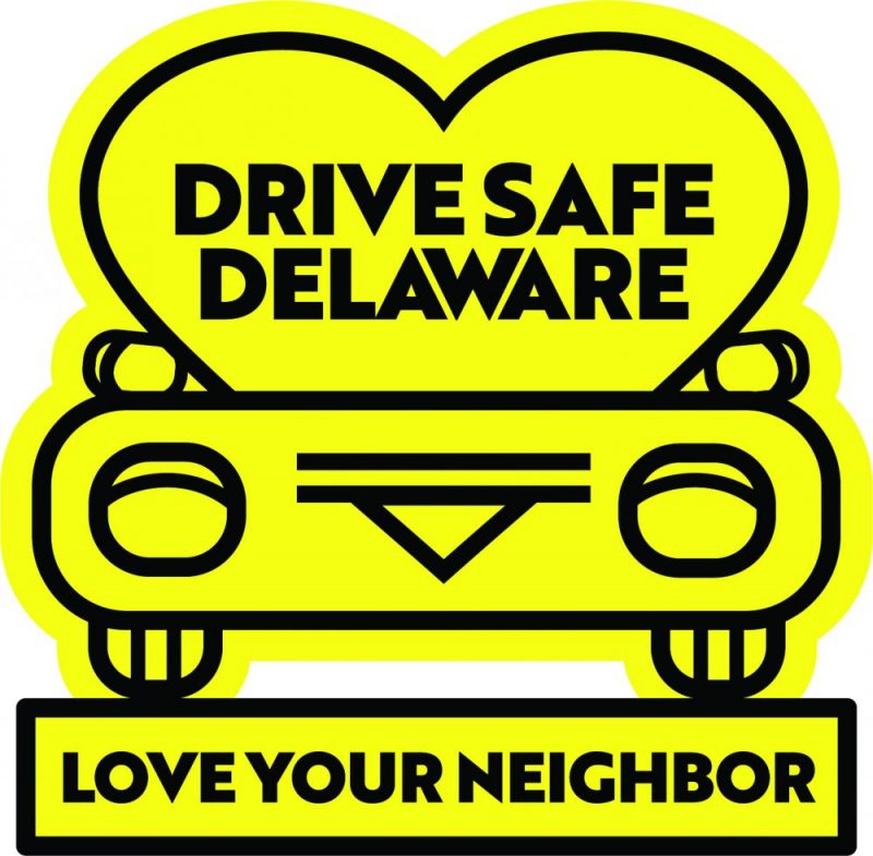 OHS Love Bug, Image of a car with a hear and words that say, drive safe Delaware. love your neighbor.