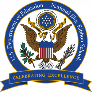 An eagle logo with the words, "U.S. Department of Education, National Blue Ribbon School" around it. At the bottom is a banner that says "Celebrating Excellence."