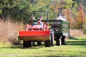 Visitors enjoy a hayride at the Blackbird Creek Fall Festival.