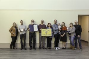 Picture (L to R): Julie Williams Regan, Randy Culver, Rick Culver, Ron and Melissa Culver, Aaron, Noah, and Rachel Culver, Renley, Veronica, and Derek Wimbrough accepted the Century Farm Award.