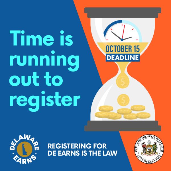 An hourglass that says "Time is running out to register" and "October 15 deadline"