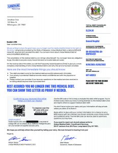 A sample letter from Undue Medical Debt informing recipients that their medical debt has been wiped.