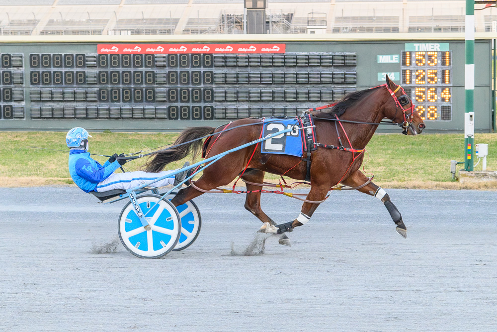 Primo Maschio, driven by Trae Porter, won in 1:53.2 Thursday at Bally's Dover.