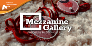 Renita Coursey artwork with the mezzanine gallery logo on top of