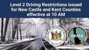 snowy road with DEMA and state logos