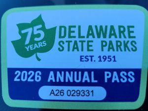 The 2026 annual pass, which is affixed to the lower left front window of a vehicle, provides access to 17 state parks in Delaware.