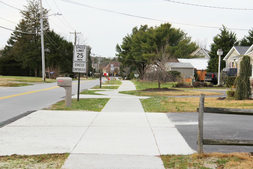 Photo of newly constructed sidewalk along Woodland Avenue in Ocean View, Delaware.