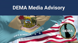 Delaware Media Advisory with State Flag overlay in background