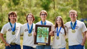 The winning team for the second straight year in the Delaware Envirothon: The Odessa High School FFA and Agriscience Team. Members of the winning team are Nate Sutton, Faith Downs, Luke Brown, Zachary Binnie and Keith Schmid