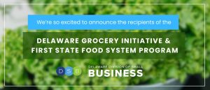 Blurred background of green leafy produce with the title of the press release over it in bright blue and dark green blocks.
