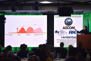 DSHA Emergency Management Coordinator presenting on disaster housing at a summit