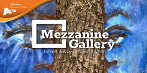 Framed mixed-media artwork showing two blue-toned faces divided by a vertical tree trunk made of textured bark. The composition suggests separation and connection, with each half of the face peering out from opposite sides of the trunk against a vivid blue background.