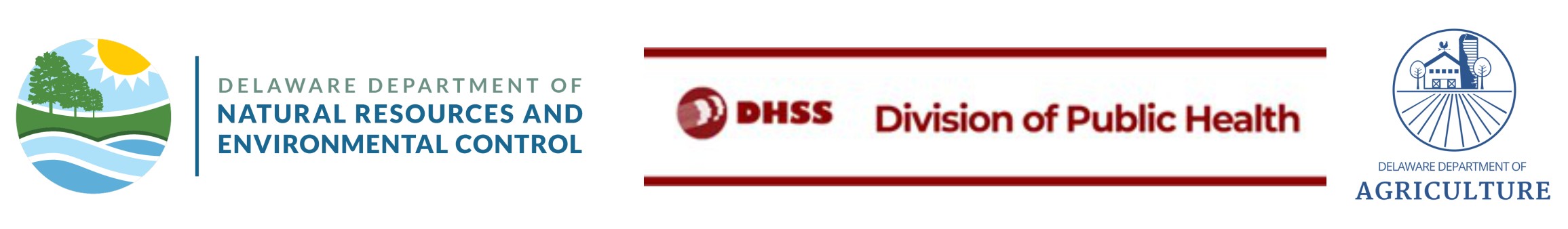 Logos for DNREC, Delaware Department of Agriculture and DE Division of Public Health shown.