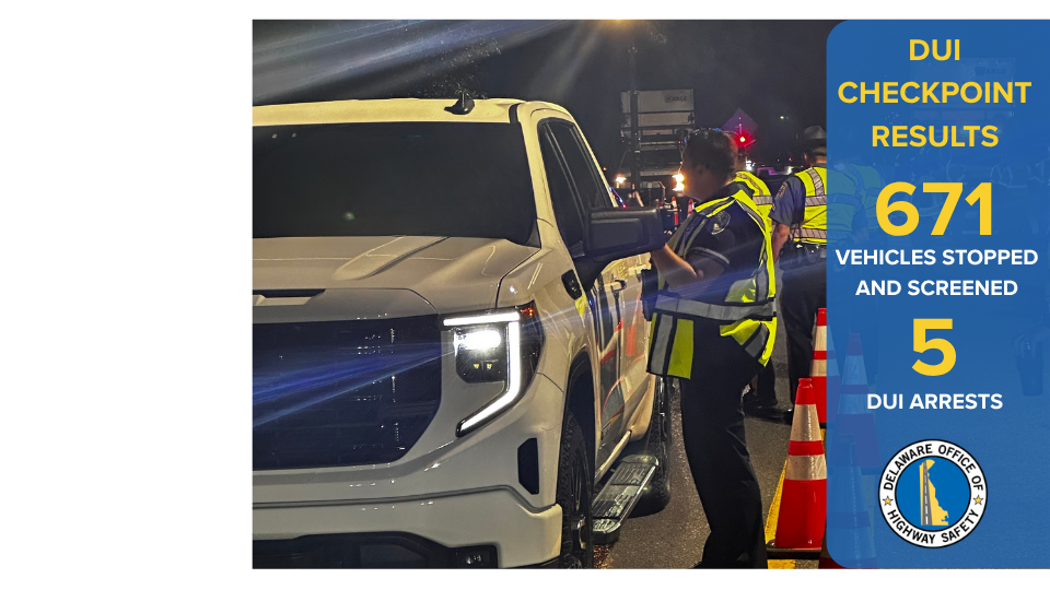Officers standing at the side of the vehicle during a DUI checkpoint